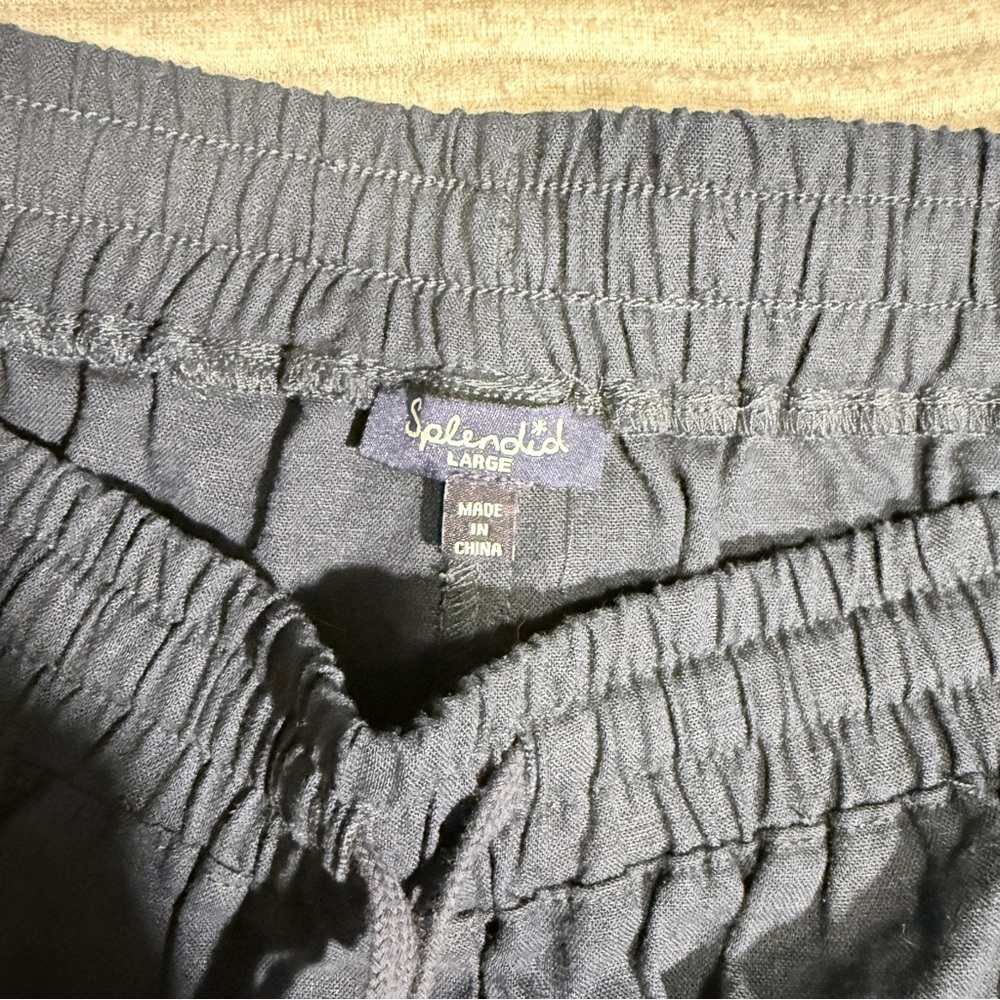 Splendid Navy Blue High Waist Women's Linen Blend Pull On Shorts NWT Size Large - Picture 3 of 5
